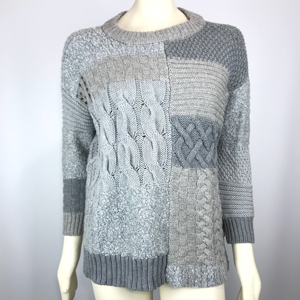 Vince Camuto Knit Patchwork Crew Neck Pullover - image 1